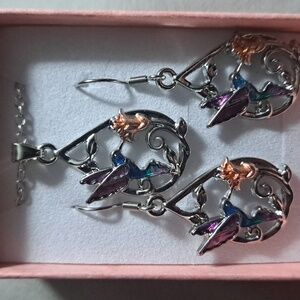 3 Pcs hummingbird earing and necklace set